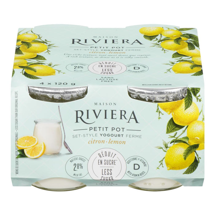 Riviera - Less Sugar Set-Style Lemon Yogourt Petit Pot, 4x120g