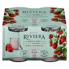 Riviera - Less Sugar Set-Style Strawberry Yogourt Petit Pot, 4x120g