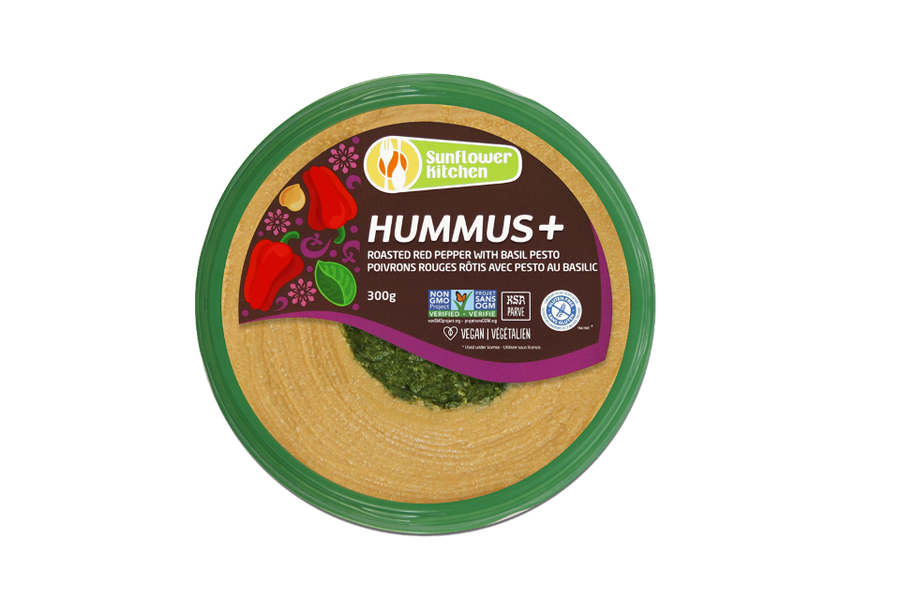 Sunflower Kitchen Hummus+ Roasted Red Pepper with Basil Pesto, 300 g — Goodness Me!
