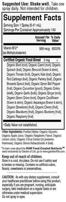 Garden of Life - mykind Organic Vitamin B12 Spray, Raspberry, 58ml