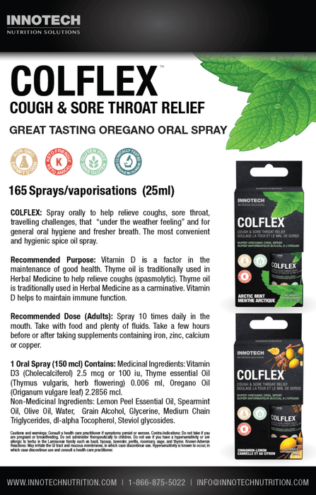 Innotech - COLFLEX Cinnamon Lemon – Oregano Thyme, Vitamin D3 Oral Spray 25 ml