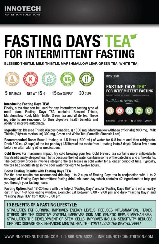 Innotech Nutrition - Fasting Days TEA – Herbal Tea for Intermittent Fasting Support – 2 Week Supply -360g