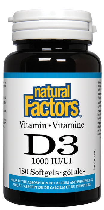 Natural Factors - Vitamin D3 - 1,000IU, 180 softgels