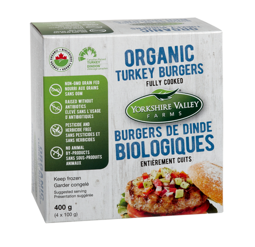 Yorkshire Valley Farms - Organic Fully Cooked Frozen Turkey Burgers, 400g
